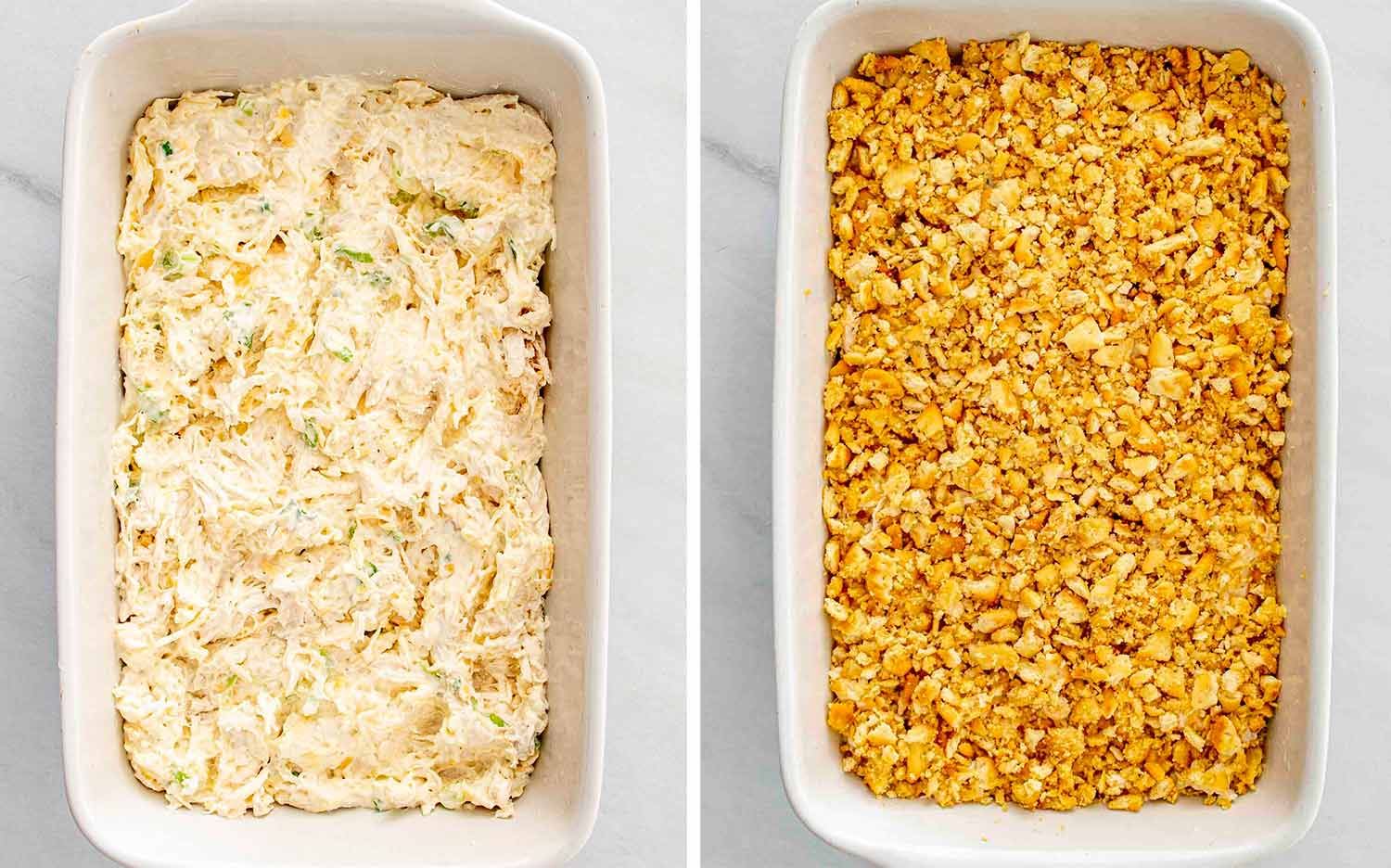 process shots showing how to make neiman marcus chicken casserole.