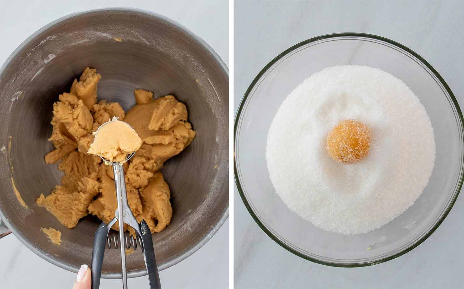 process shots showing how to make peanut butter blossoms.