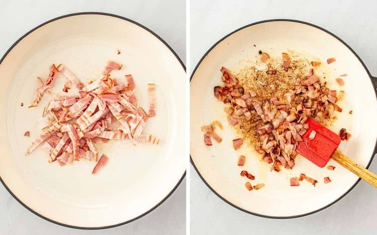 process shots showing how to make coq au riesling.