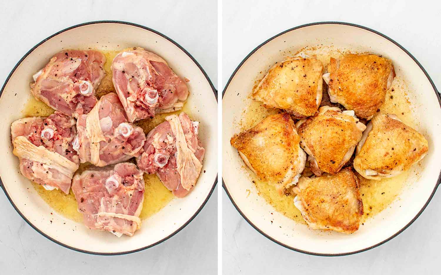 process shots showing how to make coq au riesling.