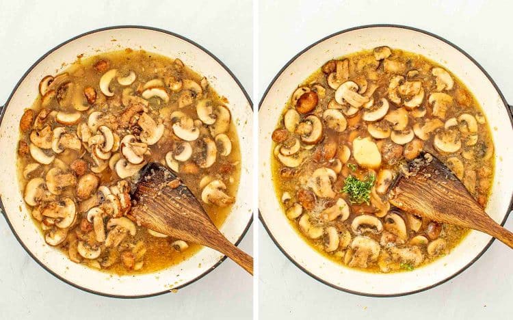 process shots showing how to make coq au riesling.