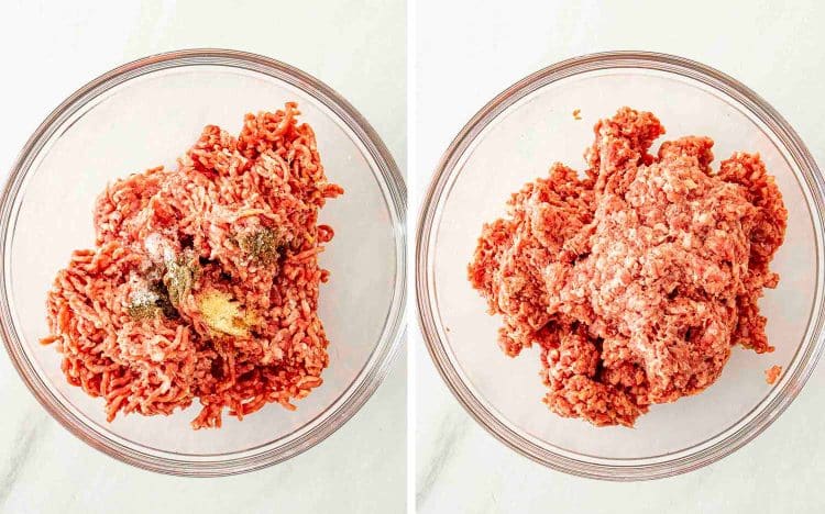 process shots showing how to make smashed burger tacos.