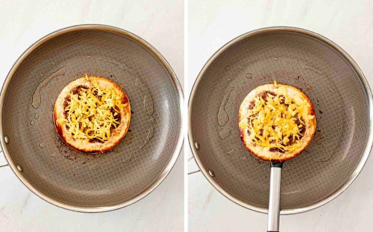 process shots showing how to make smashed burger tacos.