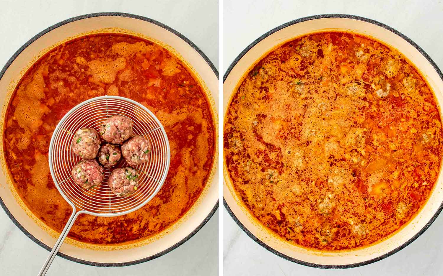process shots showing how to make turkish meatball soup.