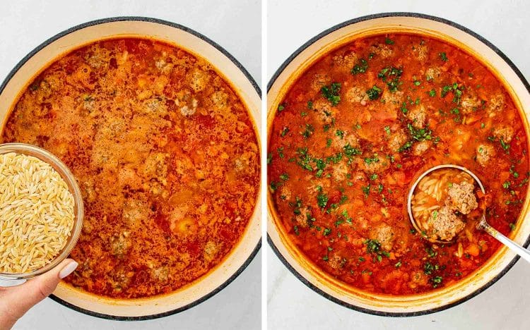 process shots showing how to make turkish meatball soup.