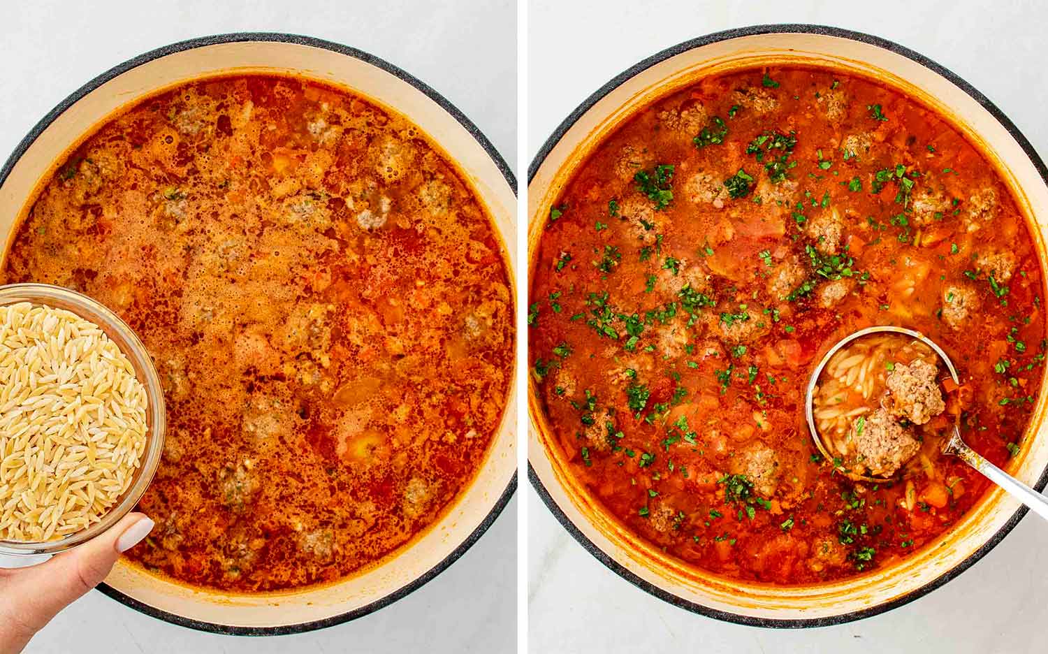 process shots showing how to make turkish meatball soup.