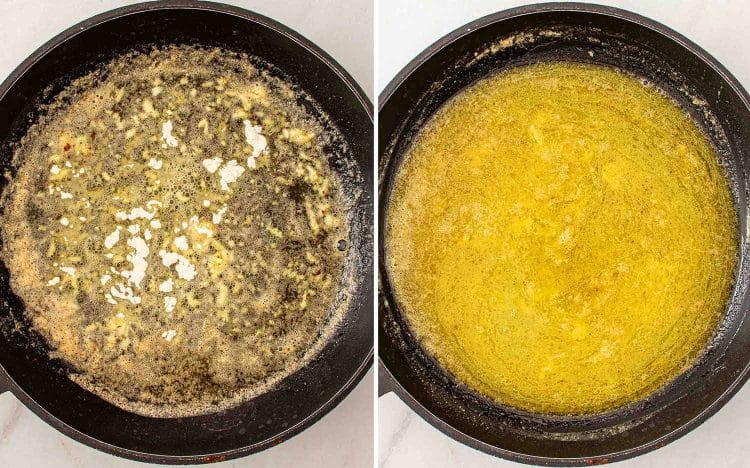 process shots showing how to make chicken meatballs in lemon butter sauce.