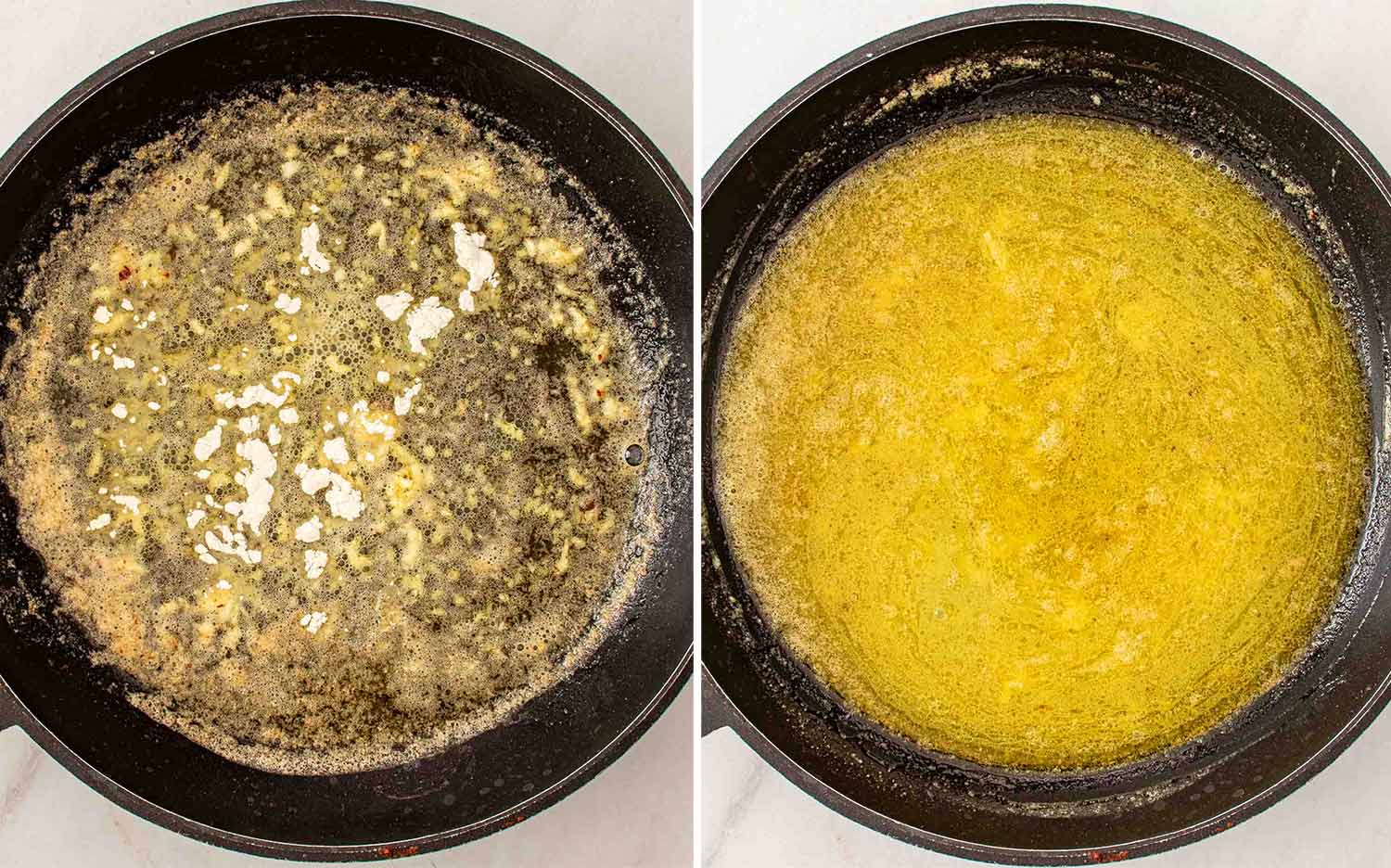 process shots showing how to make chicken meatballs in lemon butter sauce.