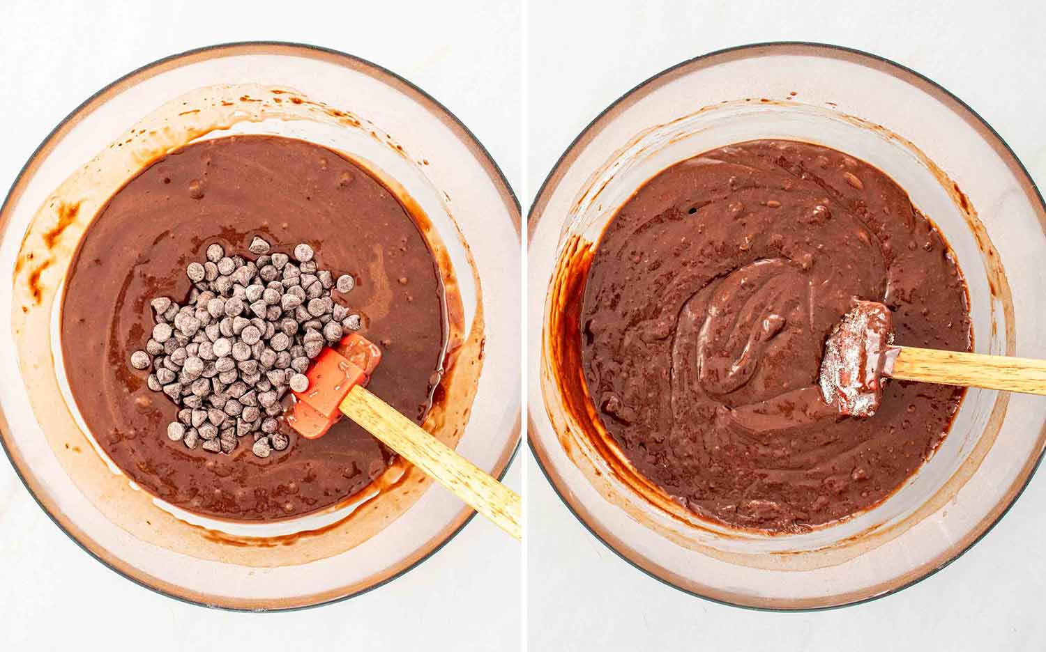 process shots showing how to make double chocolate loaf cake.
