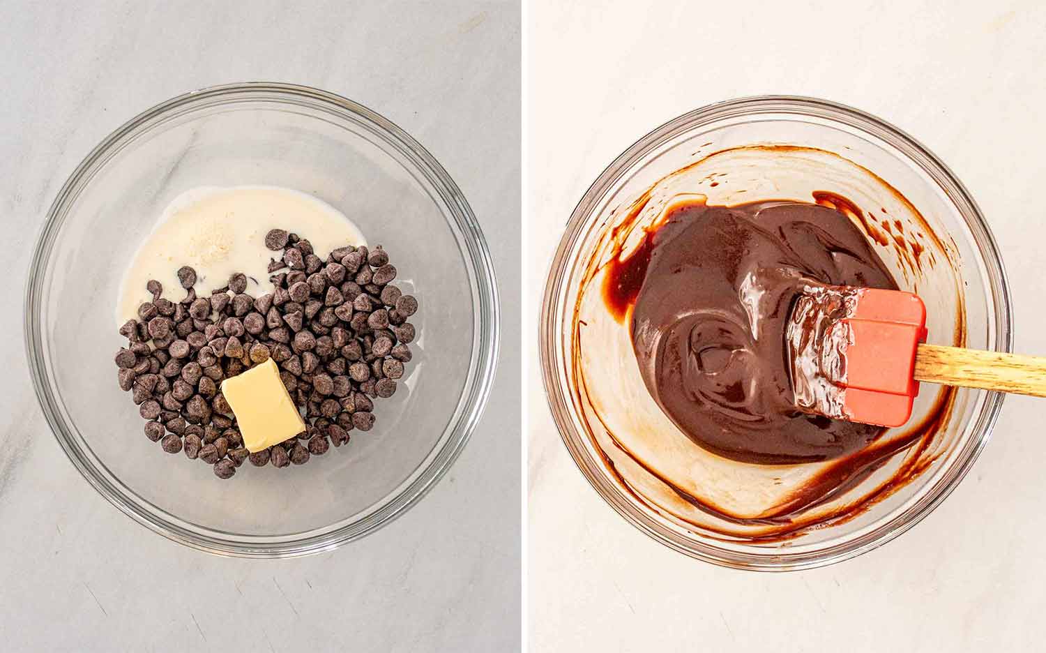 process shots showing how to make double chocolate loaf cake.