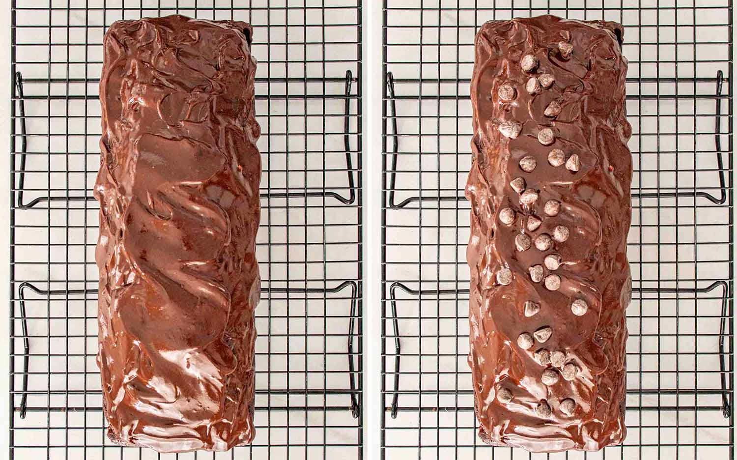 process shots showing how to make double chocolate loaf cake.