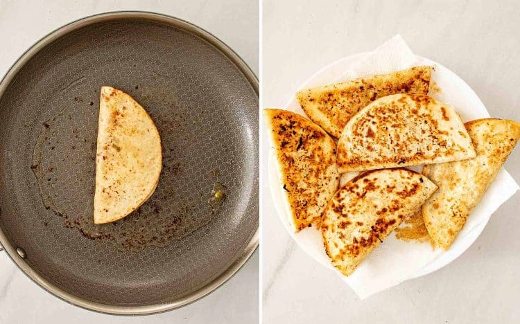 process shots showing how to make smashed dumpling tacos.
