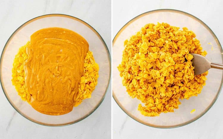 process shots showing how to make butterfinger bars.