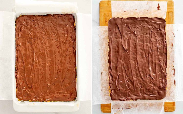 process shots showing how to make butterfinger bars.