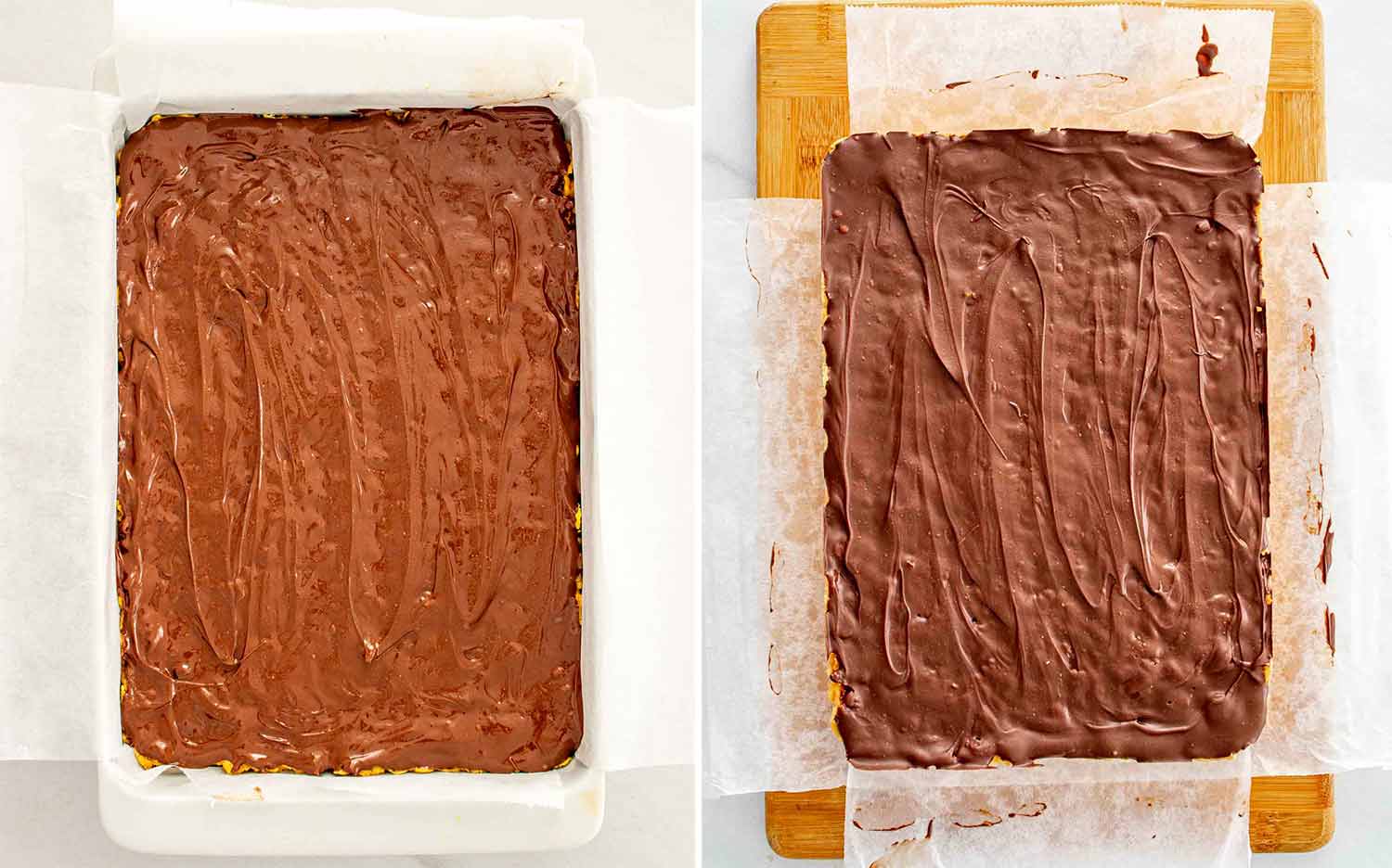 process shots showing how to make butterfinger bars.