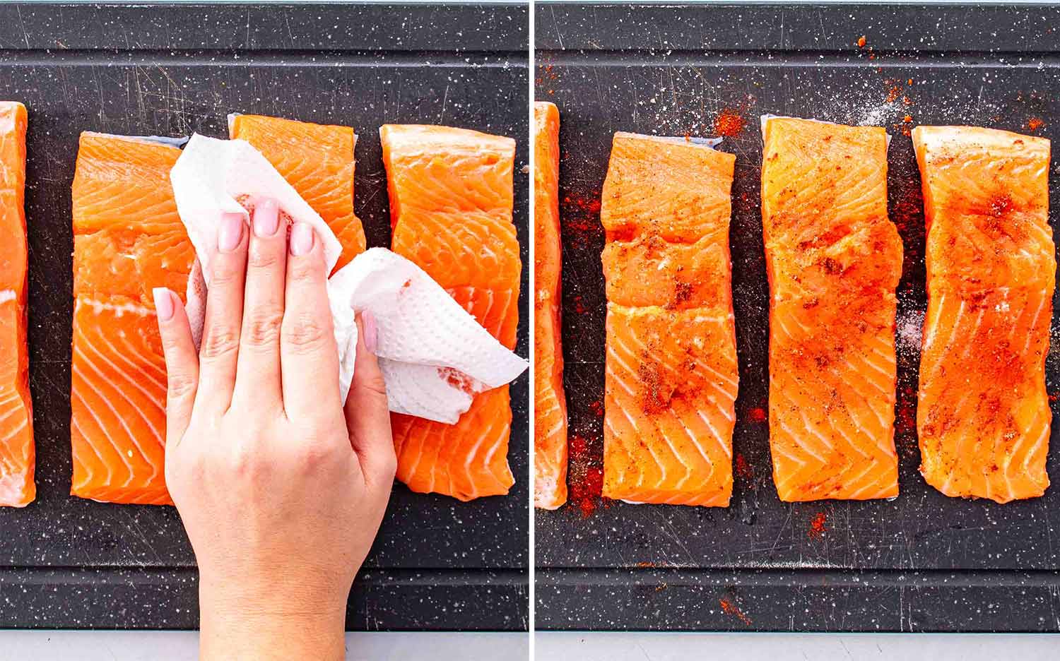 process shots showing how to make cowboy butter salmon.