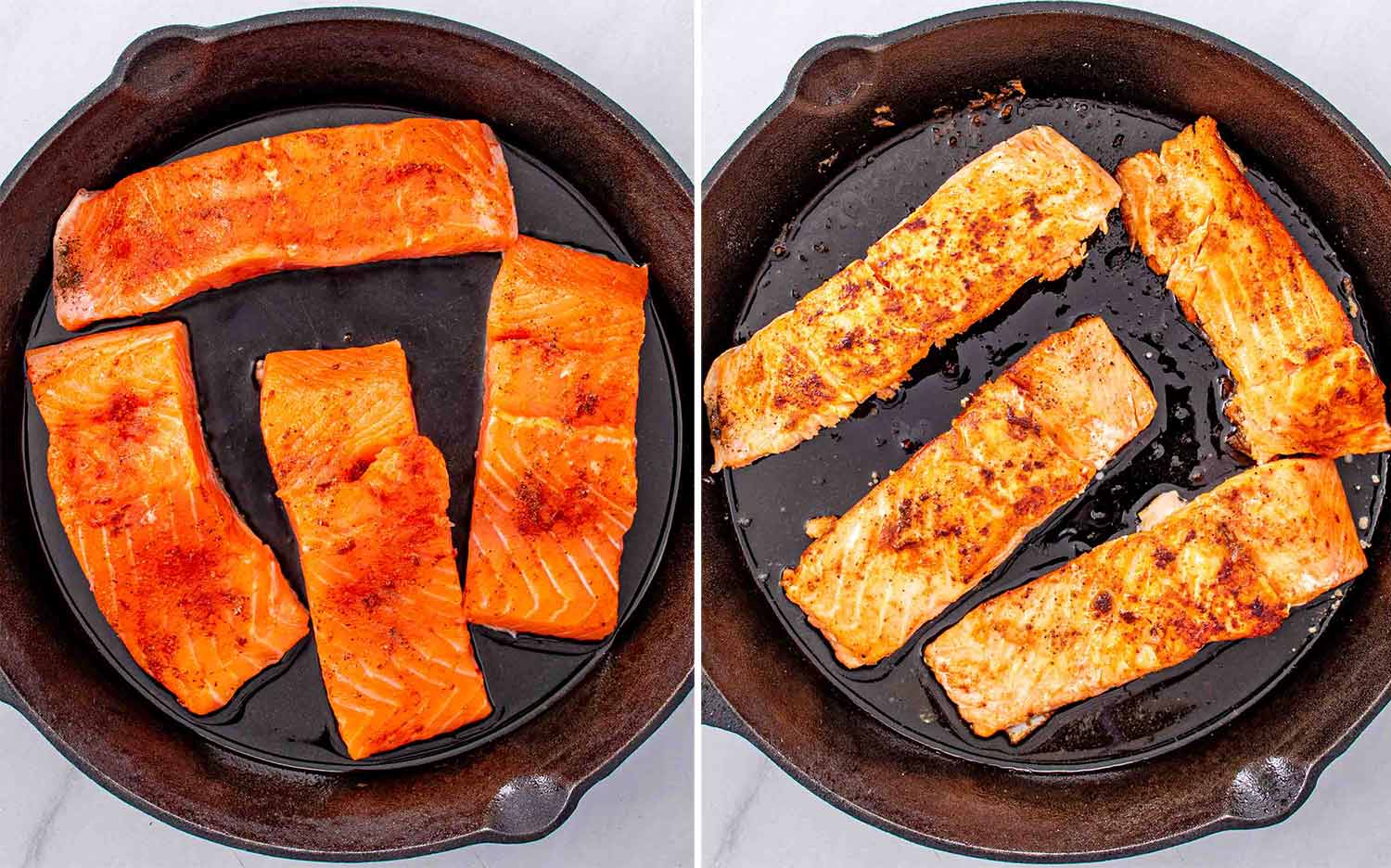 process shots showing how to make cowboy butter salmon.