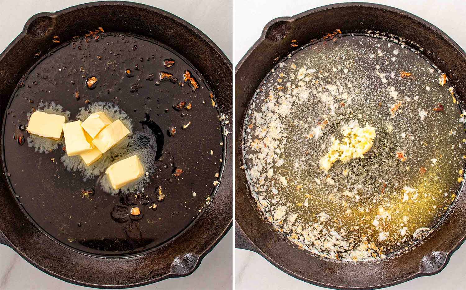 process shots showing how to make cowboy butter salmon.