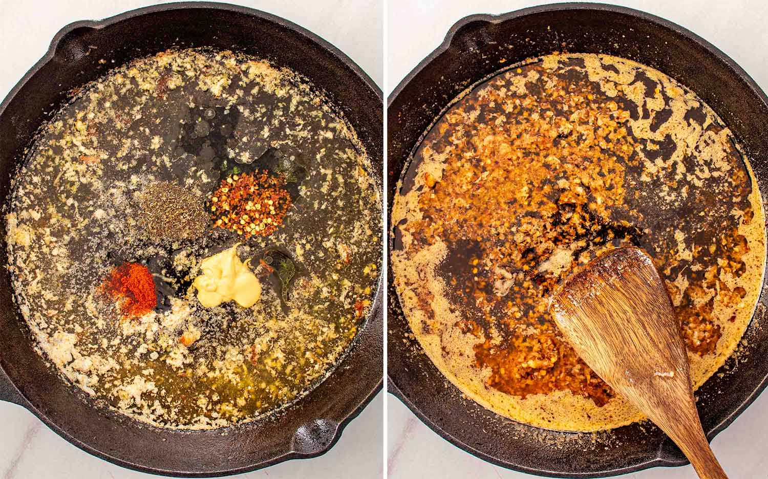 process shots showing how to make cowboy butter salmon.