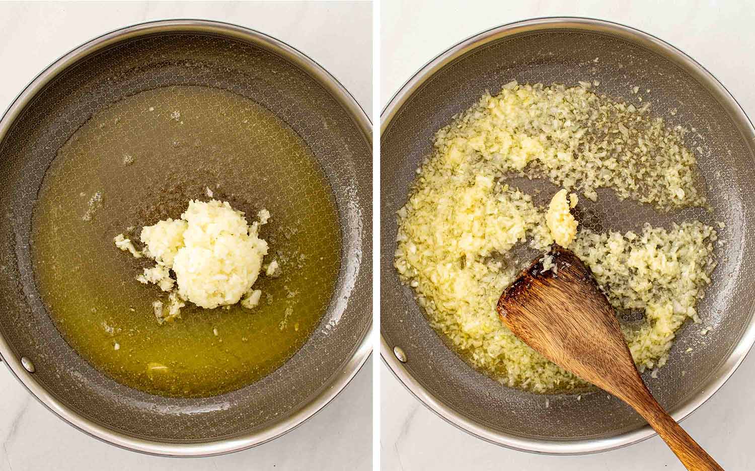 process shots showing how to make marry me baked spaghetti.
