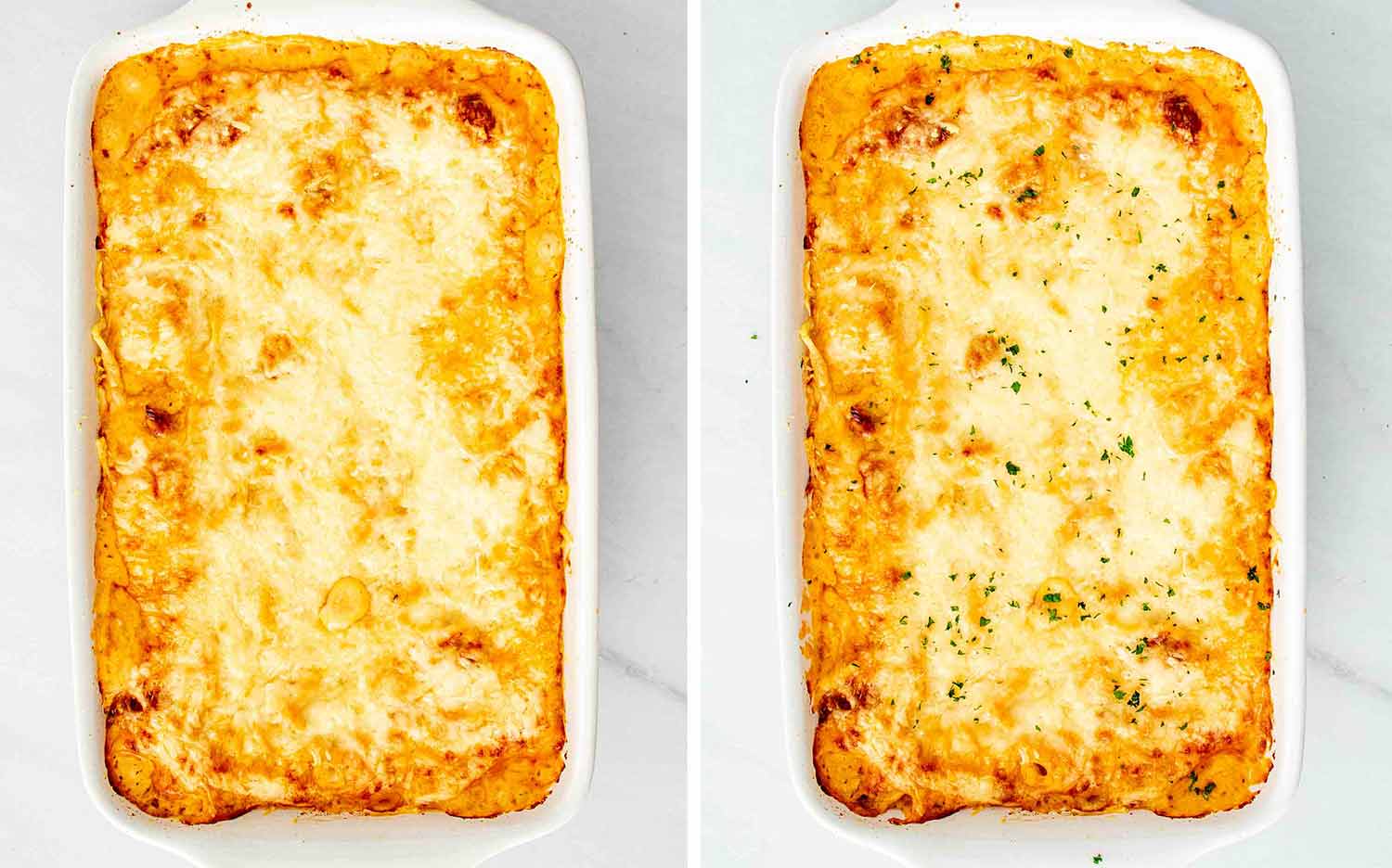 process shots showing how to make marry me baked spaghetti.