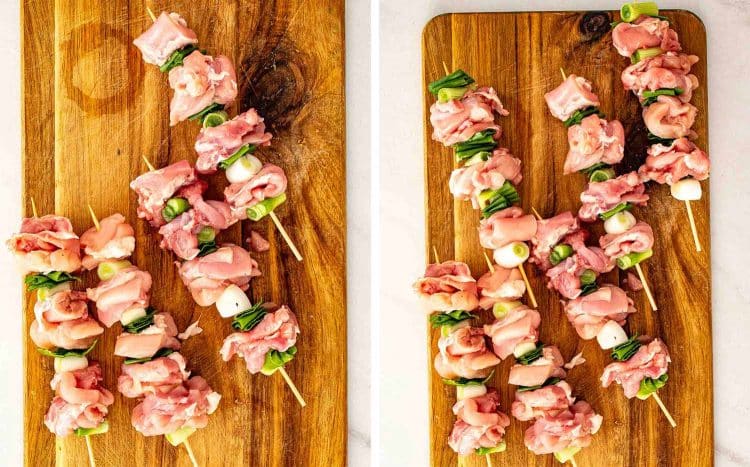process shots showing how to make chicken yakitori.