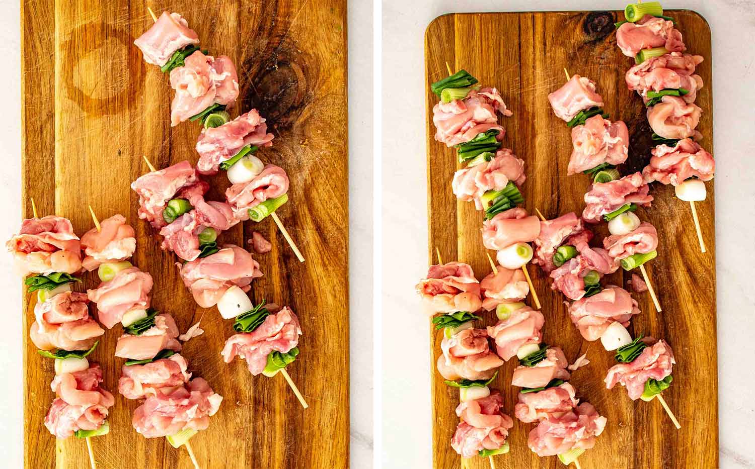 process shots showing how to make chicken yakitori.