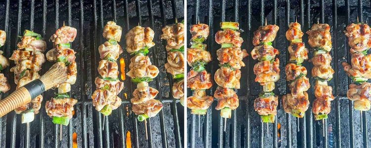 process shots showing how to make chicken yakitori.