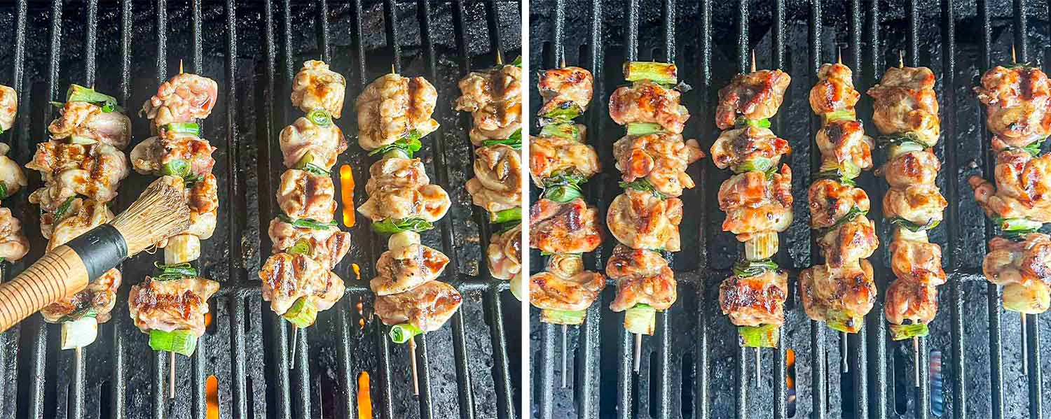 process shots showing how to make chicken yakitori.