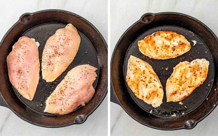 process shots showing how to make balsamic chicken.