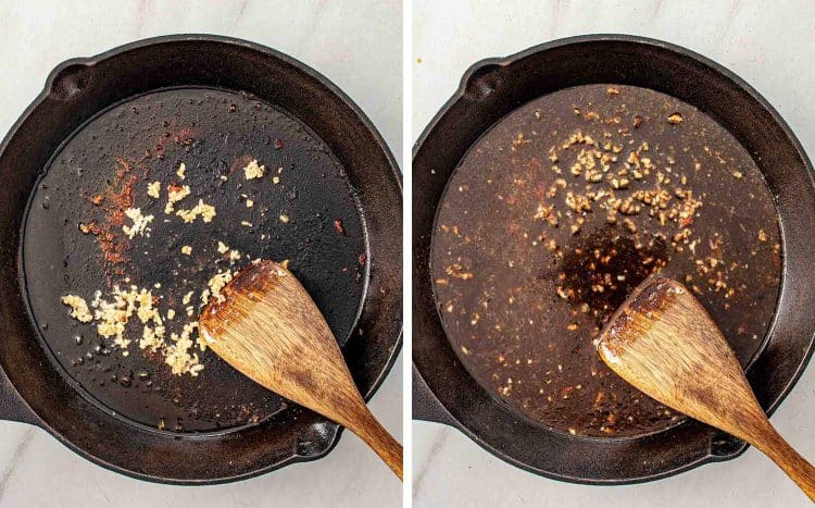 process shots showing how to make balsamic chicken.