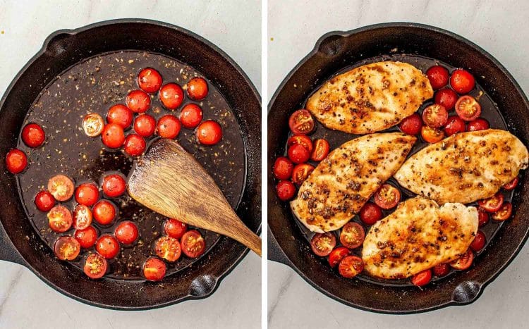 process shots showing how to make balsamic chicken.