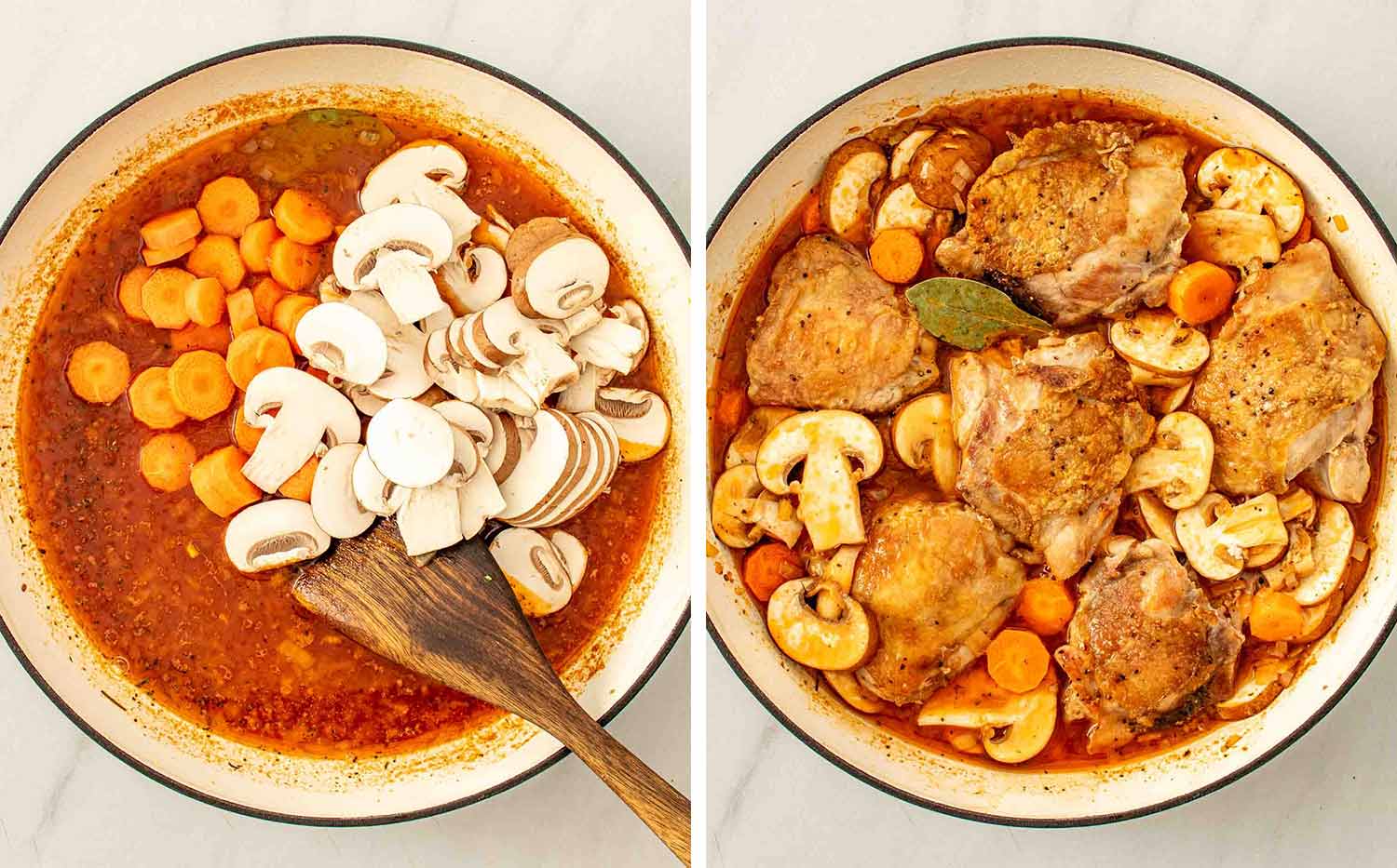 process shots showing how to make braised chicken.