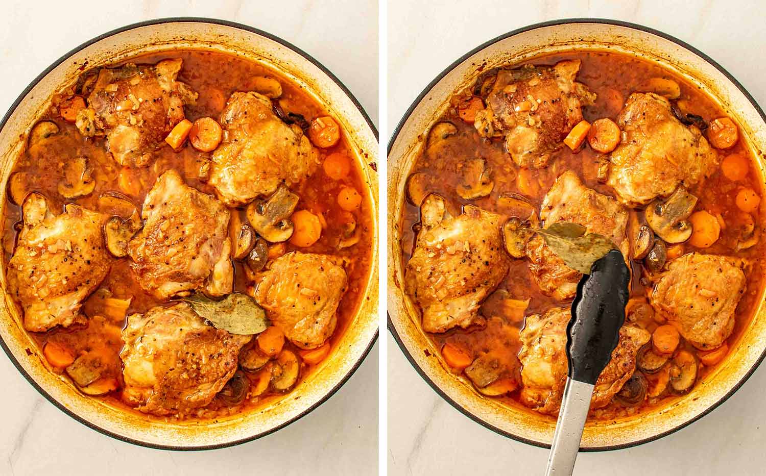 process shots showing how to make braised chicken.