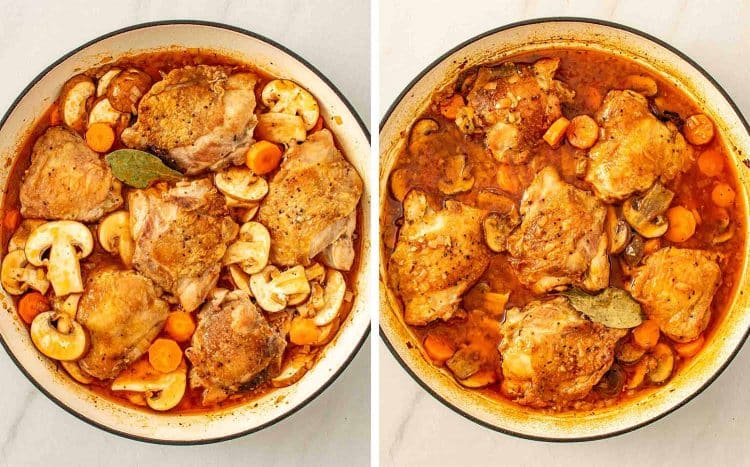 process shots showing how to make braised chicken.