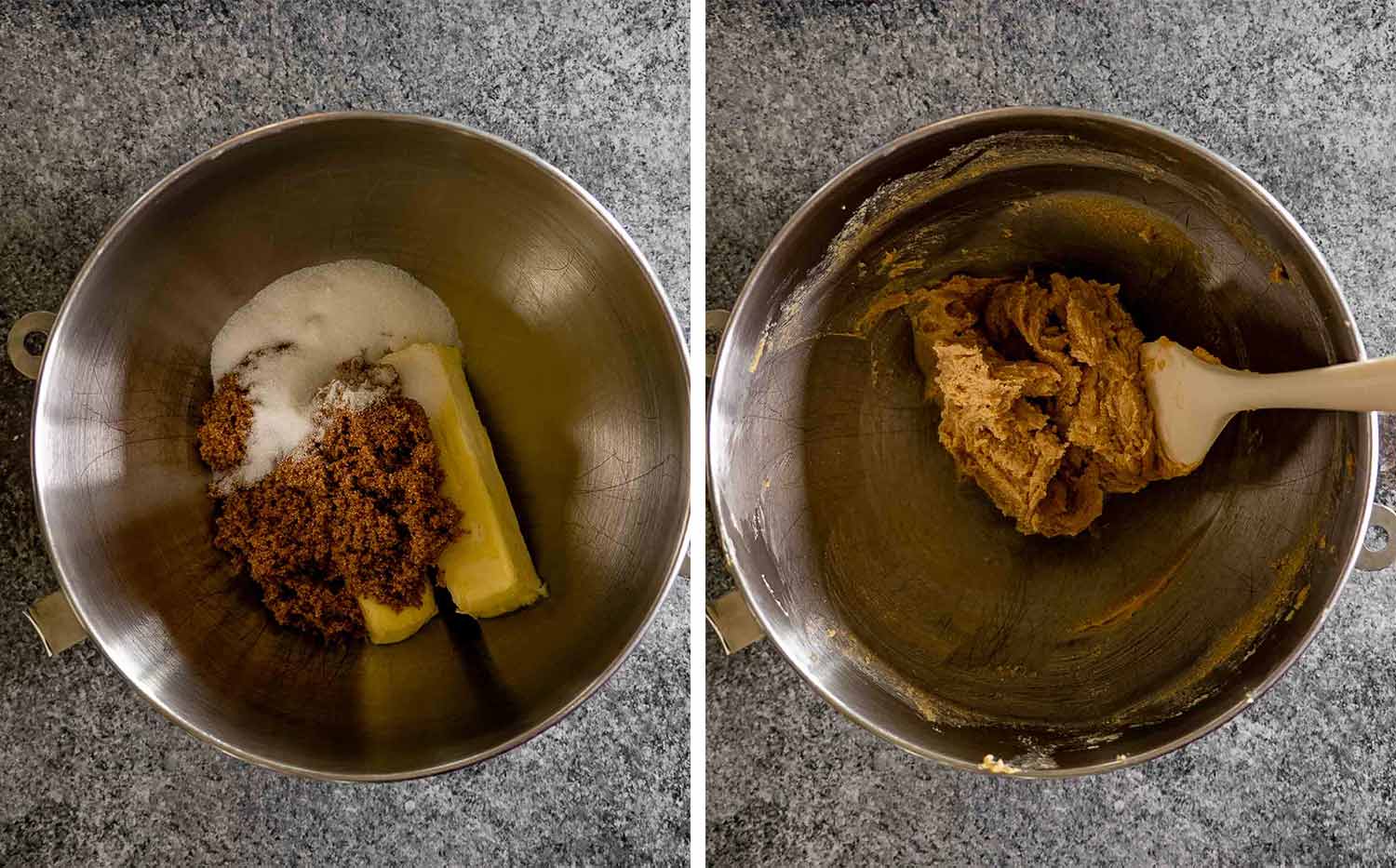 process shots showing how to make double chocolate chip cookies.