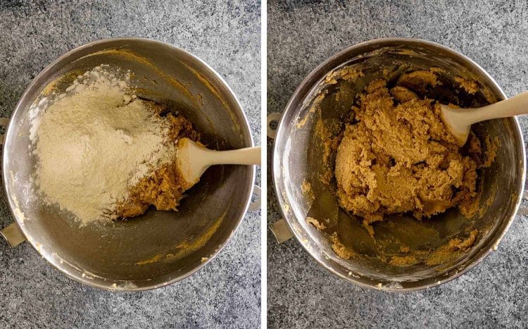 process shots showing how to make double chocolate chip cookies.