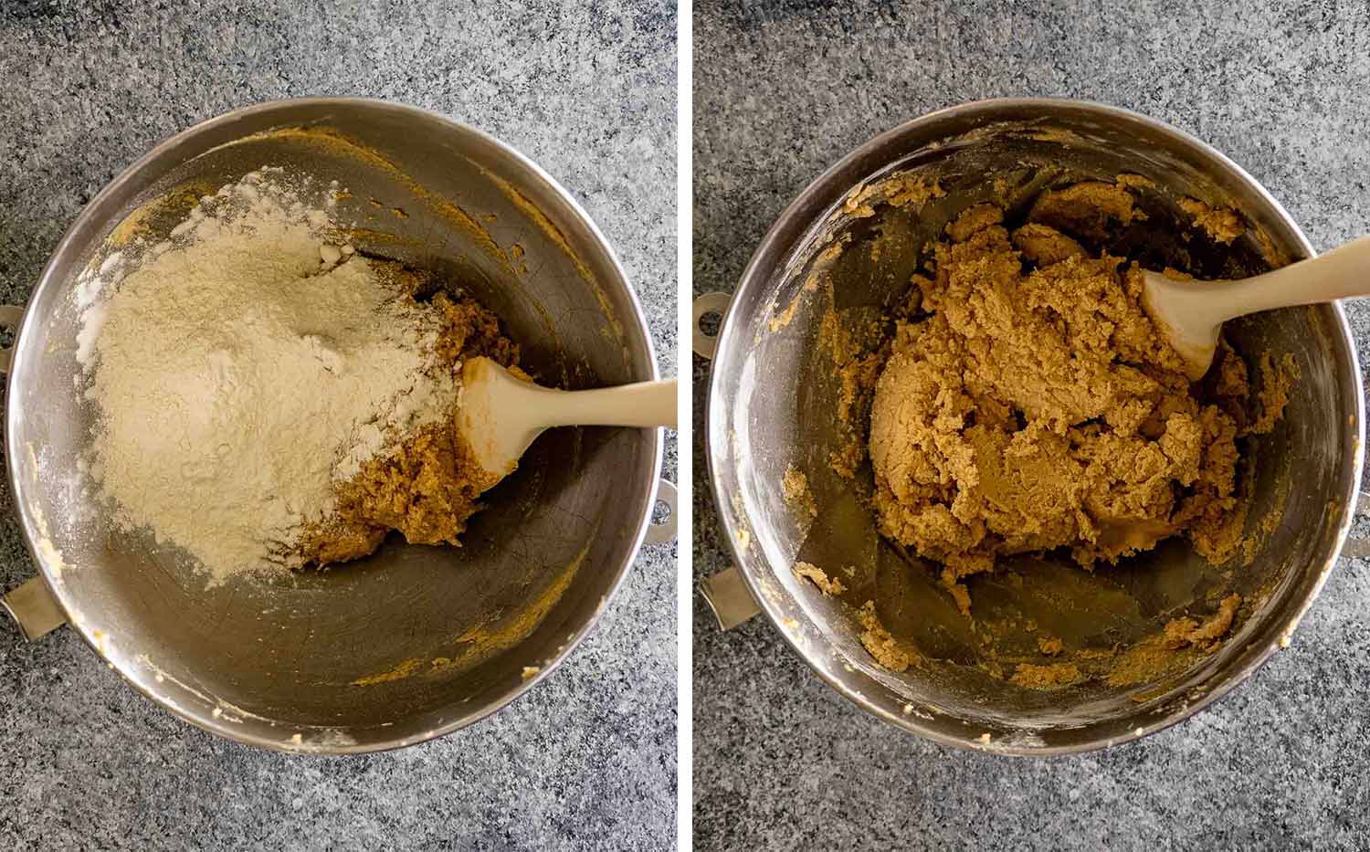process shots showing how to make double chocolate chip cookies.