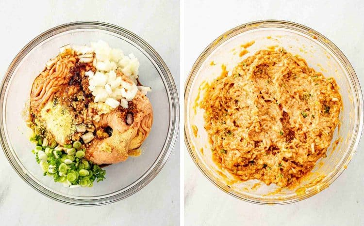 process shots showing how to make dumpling lasagna.