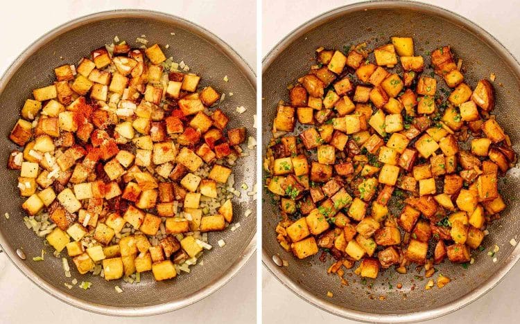 process shots showing how to make home fries.