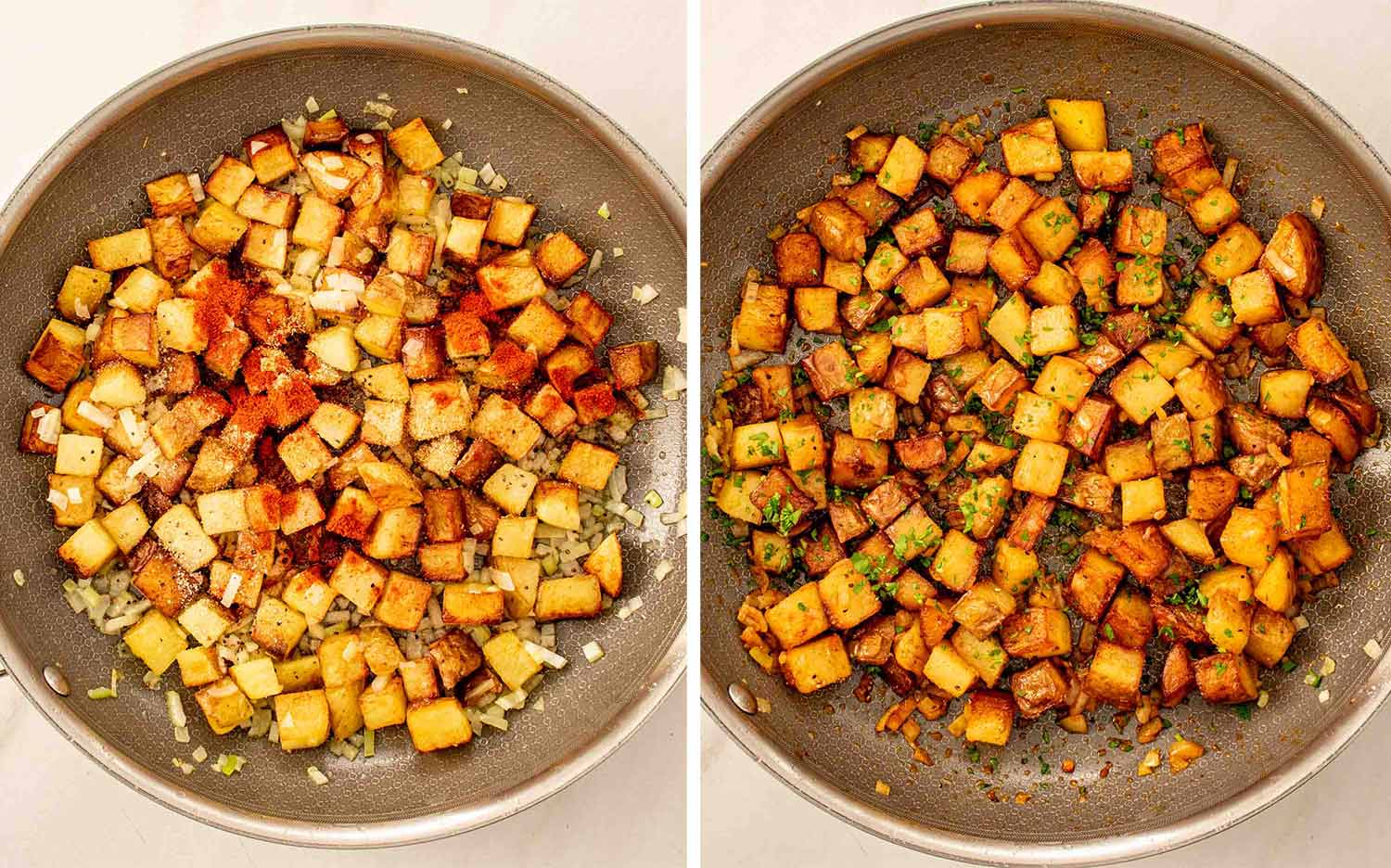 process shots showing how to make home fries.