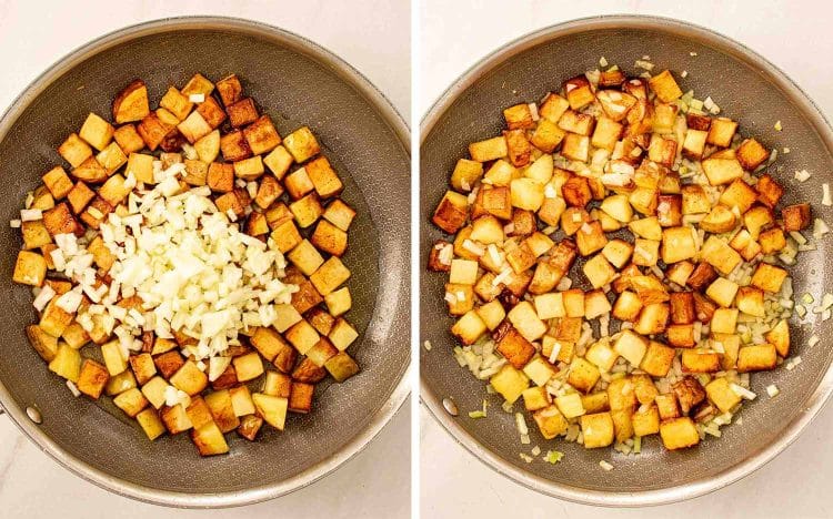 process shots showing how to make home fries.