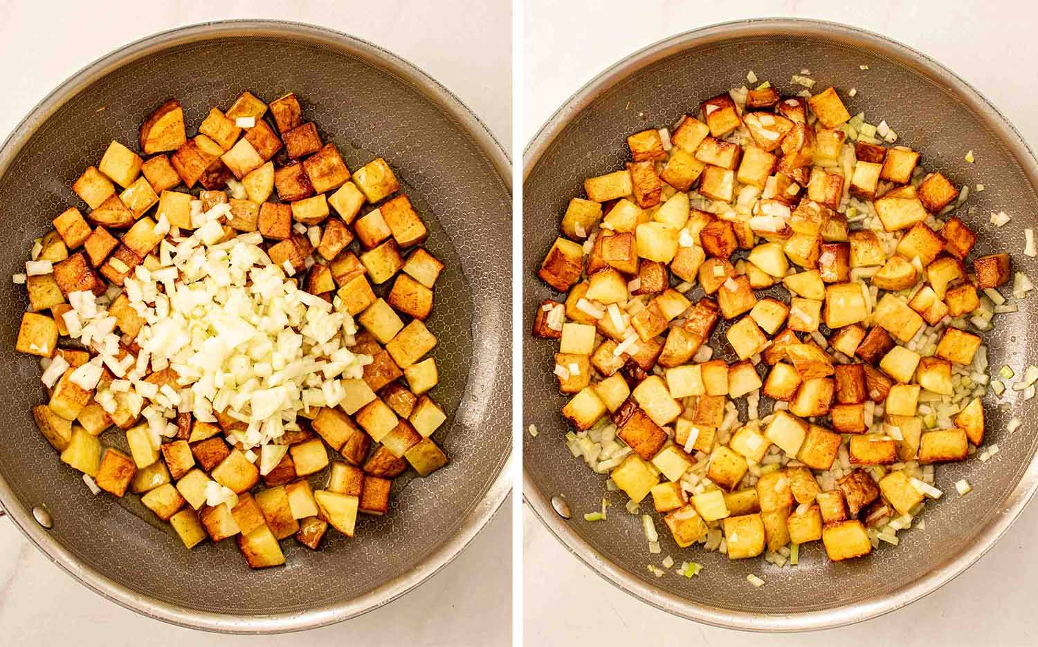 process shots showing how to make home fries.