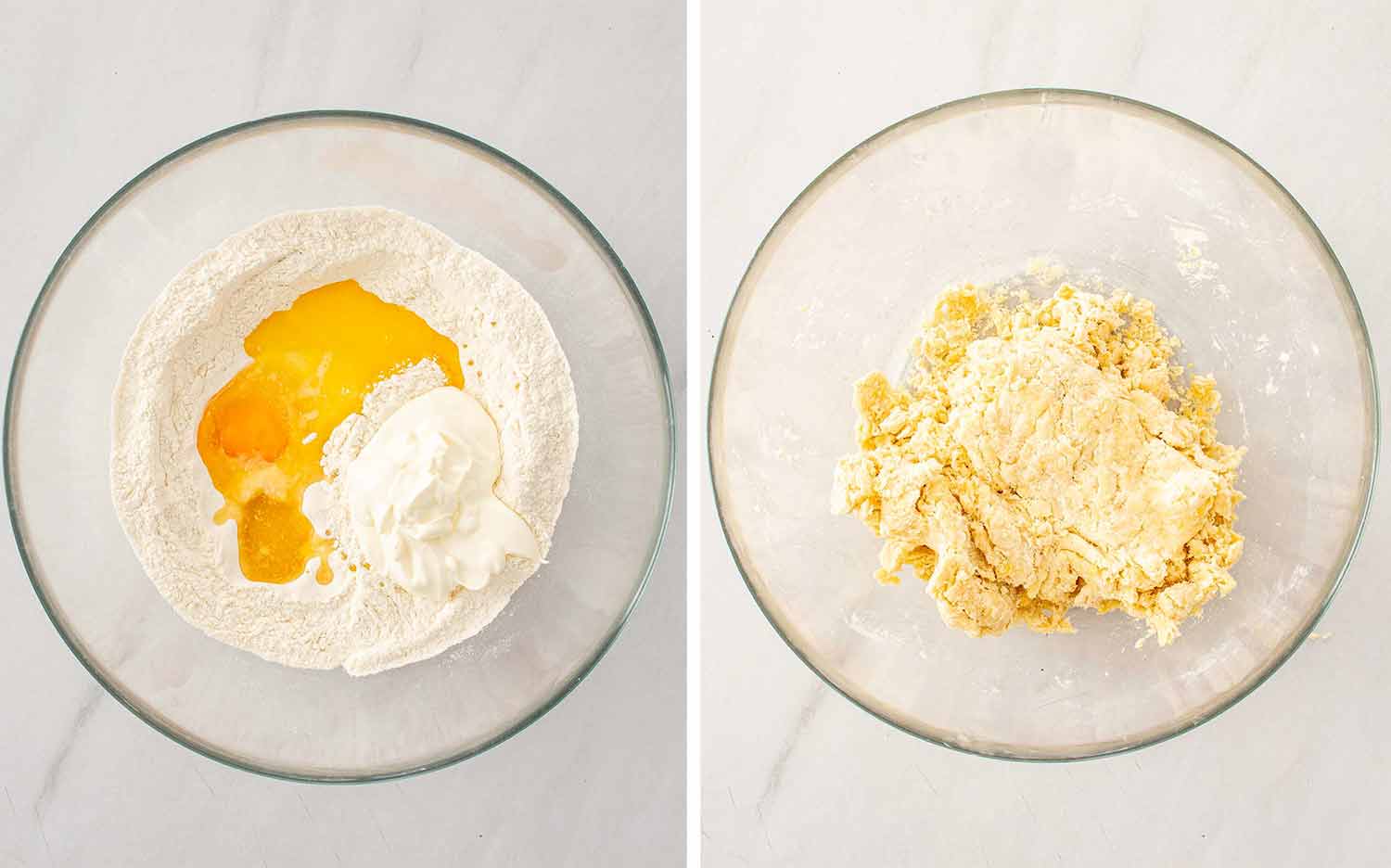 Hands kneading homemade pierogi dough on a floured marble surface then the dough formed into a smooth ball ready to rest.