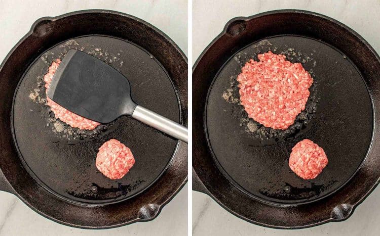 process shots showing how to make smashed burgers.