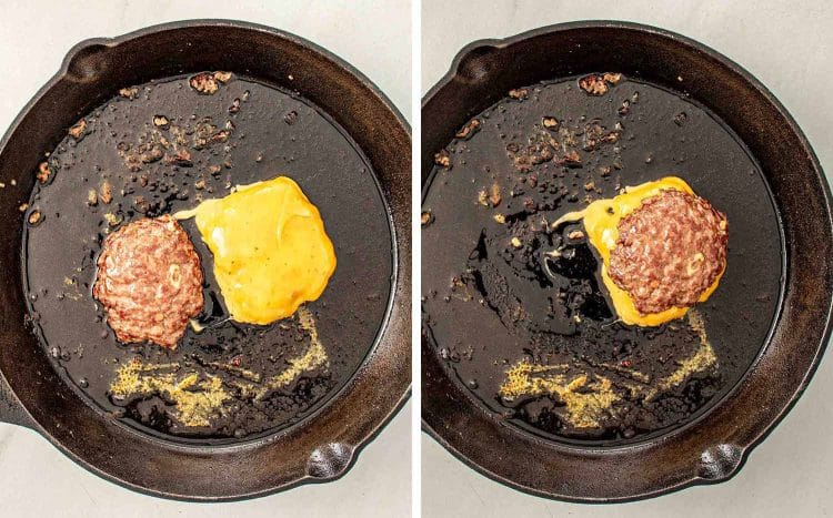 process shots showing how to make smashed burgers.