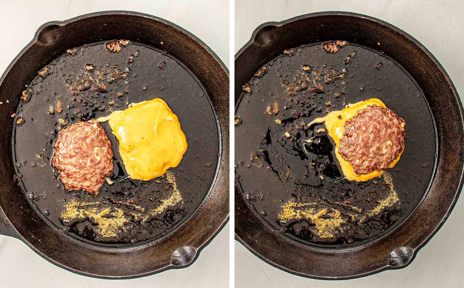 process shots showing how to make smashed burgers.