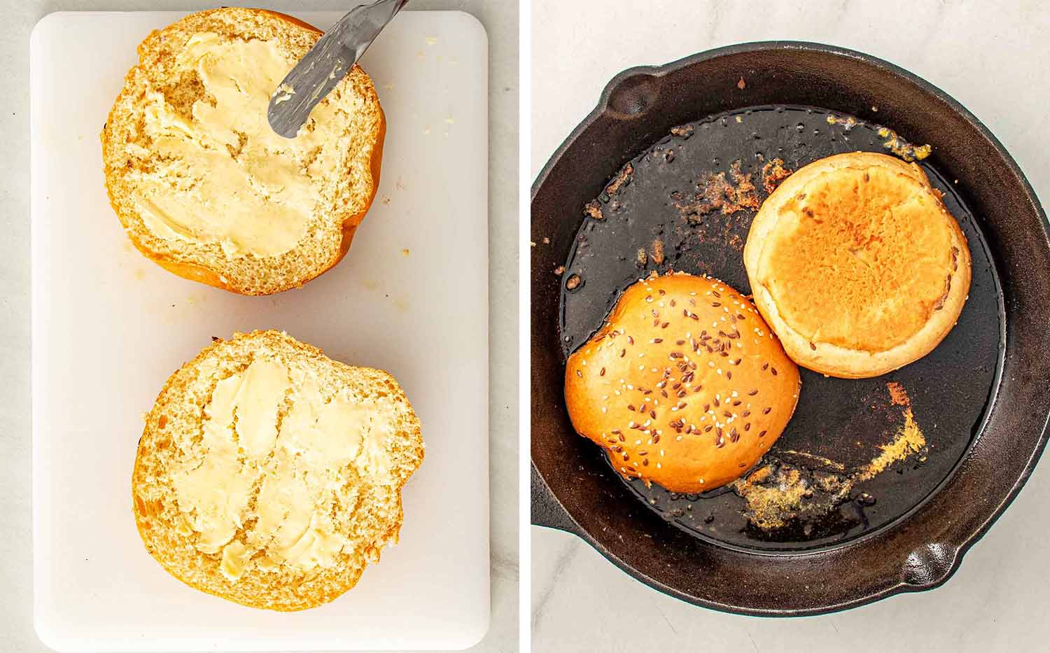process shots showing how to make smashed burgers.