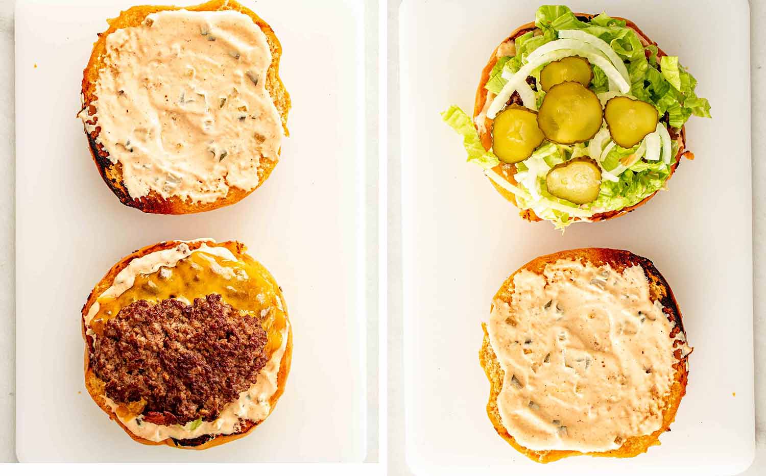 process shots showing how to make smashed burgers.