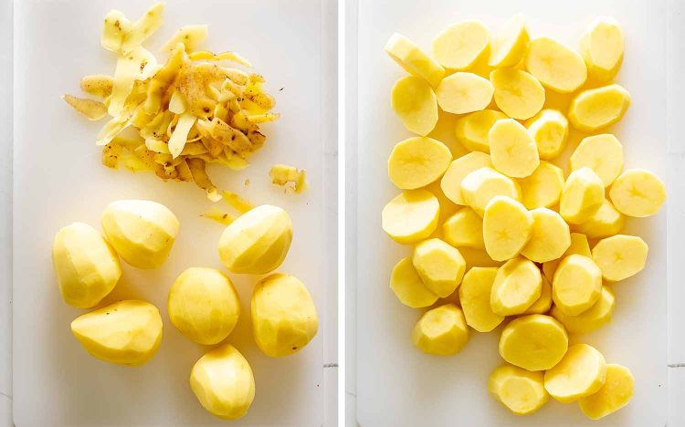 process shots showing how to make melting potatoes.